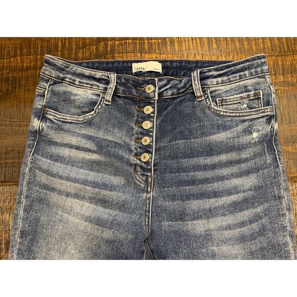 Vervet High Rise Button Fly Taper leg Beach Distress Jeans 31 Blue - Picture 2 of 5